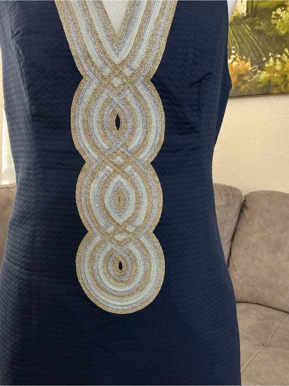 Lilly Pulitzer Navy Sleeveless V-Neck Mini Dress with Ivory Embellished Trim